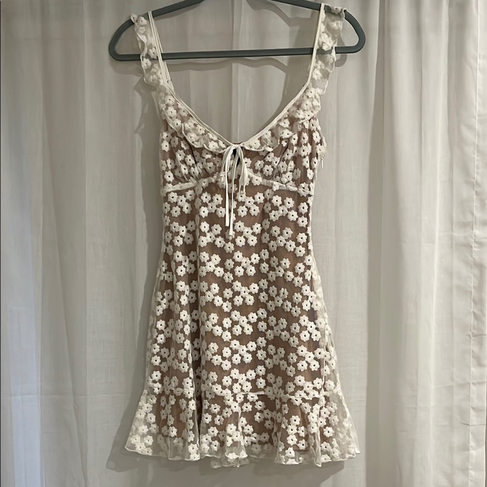 Darling Sheer Embroidered Dress with Ruffle Hem